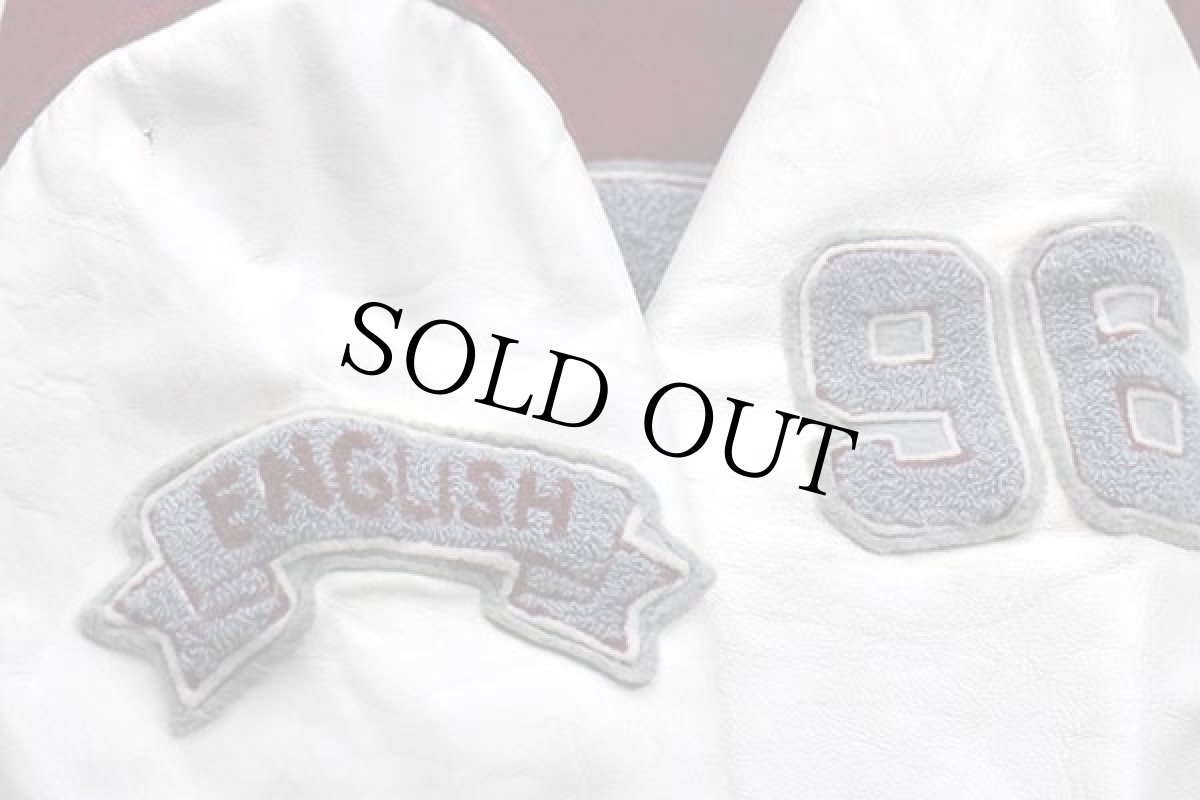 画像7: 90s カナダ製 UNIVERSITY OF OTTAWA パッチ付き スタンドカラー メルトン ウール 袖革スタジャン ワインレッド×白 M (7)