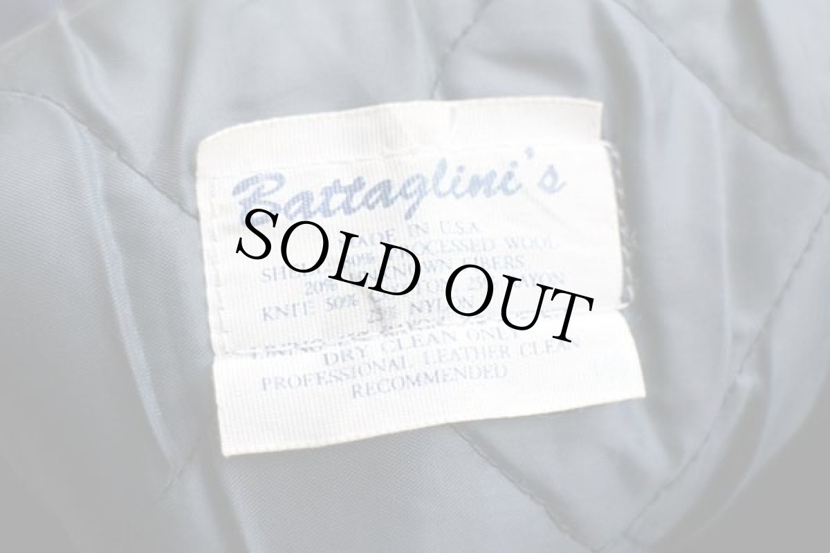 画像4: 80s USA製 RHIANNON刺繍&パッチ付き キルティングライナー メルトン ウール 袖革スタジャン 紺×濃紺 M (4)