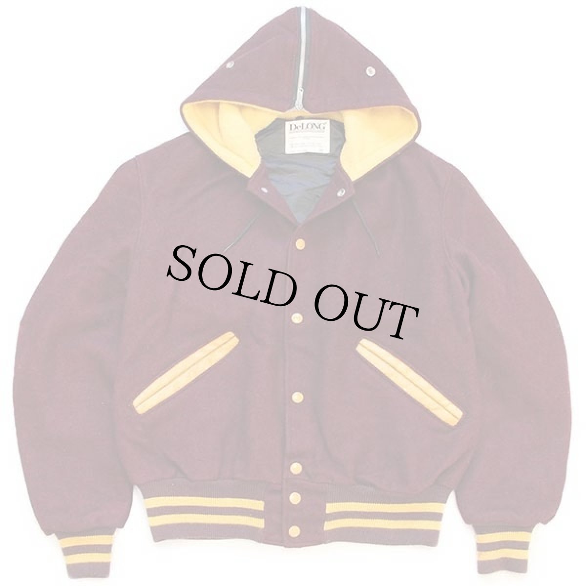 画像1: 90s USA製 DeLONGデロング セーラーカラー メルトン ウール スタジャン バーガンディ×マスタード 38 (1)