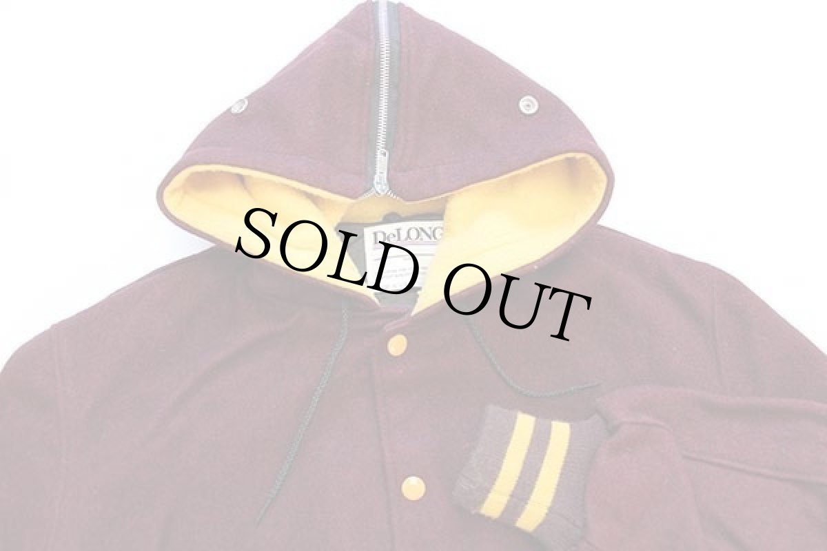 画像3: 90s USA製 DeLONGデロング セーラーカラー メルトン ウール スタジャン バーガンディ×マスタード 38 (3)