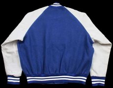 画像2: 90s USA製 gem SPORTSWEAR メルトン ウール 袖革スタジャン 青×白 XL (2)