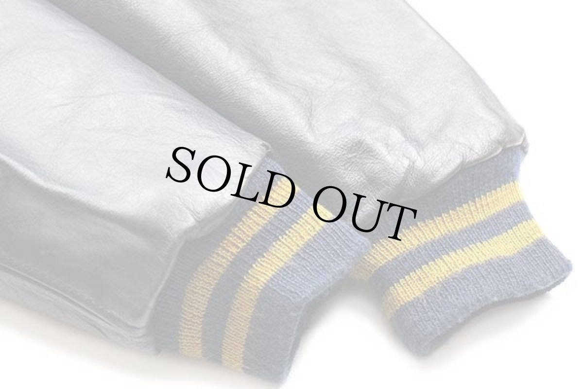 画像5: 80s USA製 RHIANNON刺繍&パッチ付き キルティングライナー メルトン ウール 袖革スタジャン 紺×濃紺 M (5)