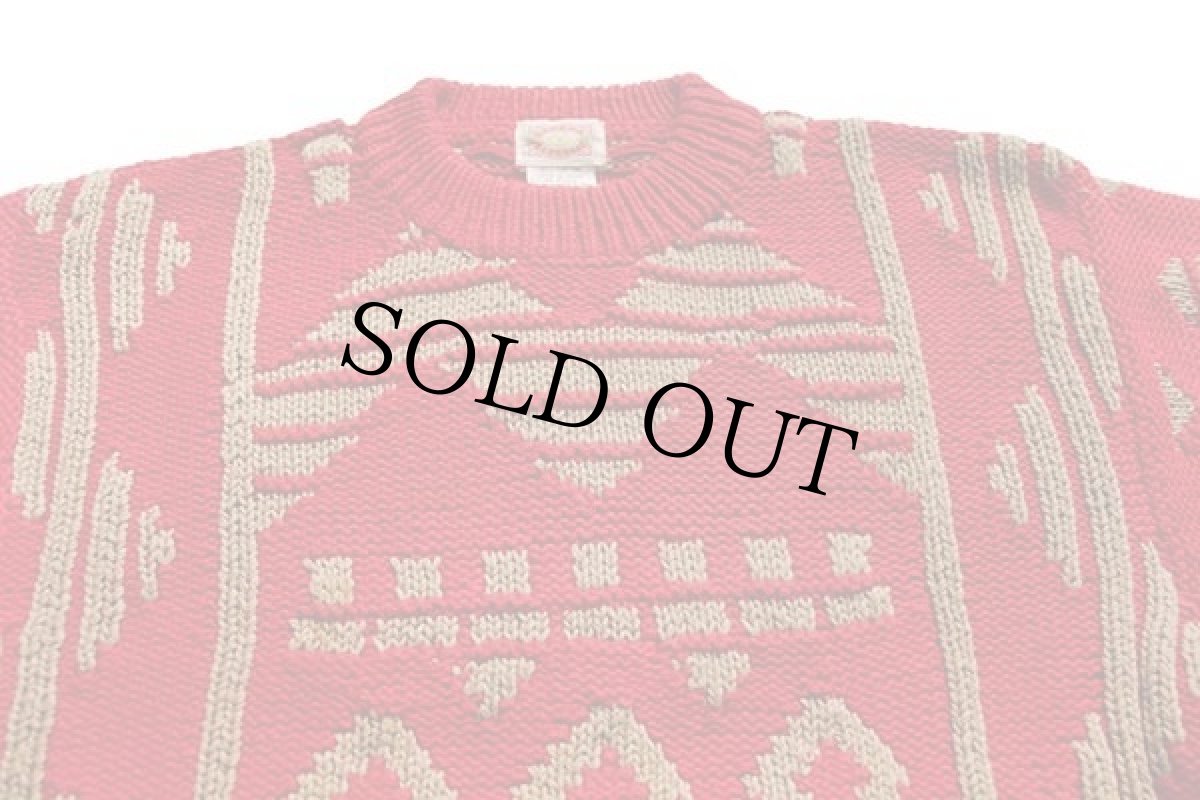 画像3: 80s BANANA REPUBLICバナナリパブリック フォークロア柄 コットンニット セーター 赤×茶 M (3)