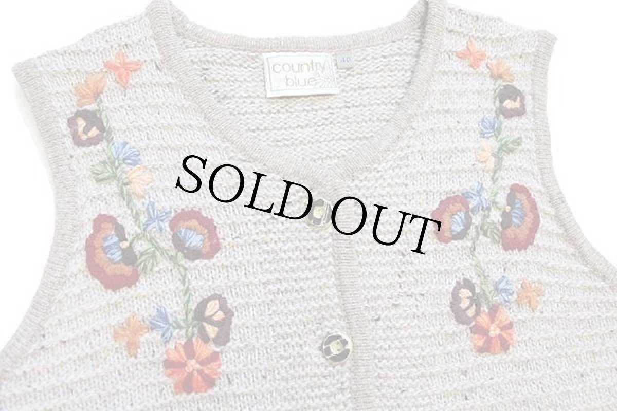 画像3: country blue 花柄 ノーカラー アクリル×ウールニット ベスト ベージュ ミックス 40 (3)