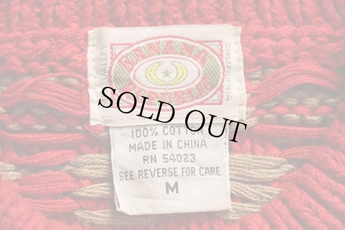 画像4: 80s BANANA REPUBLICバナナリパブリック フォークロア柄 コットンニット セーター 赤×茶 M (4)