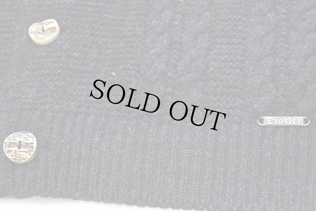 画像5: Distler ノーカラー ケーブル編み 鹿角ボタン チロリアン ウールニット ベスト カーディガン チャコールグレー L (5)