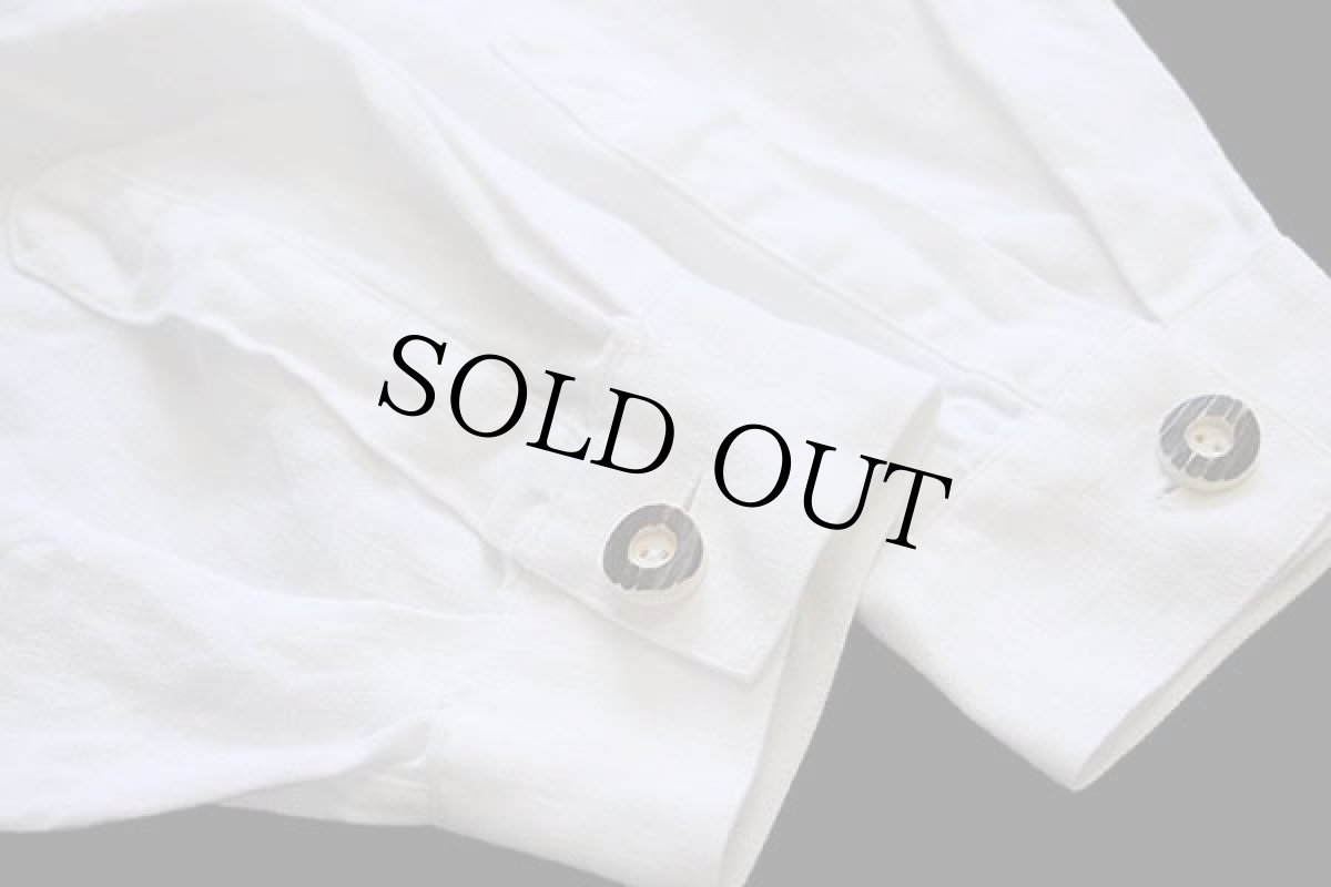 画像5: Distler ステッチ装飾 鹿角ボタン チロリアン リネンシャツ 白★特大 (5)