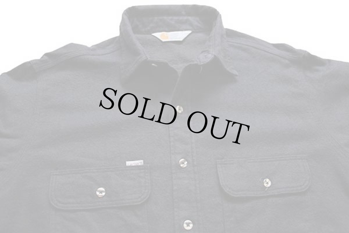 画像3: 80s carharttカーハート 無地 コットン シャモアクロスシャツ 黒 (3)