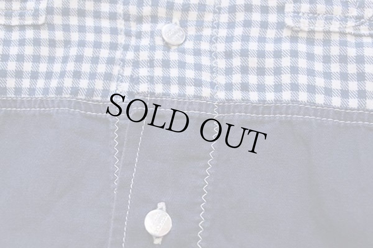 画像5: 90s イタリア製 FRANK BARACCA ギンガムチェック×無地 切り替え コットンシャツ (5)