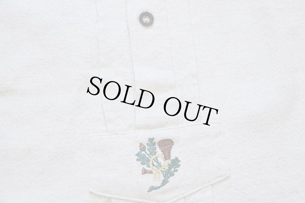 画像5: Distler 刺繍入り バンドカラー プルオーバー チロリアン コットン×リネンシャツ ナチュラル XXL★特大 (5)