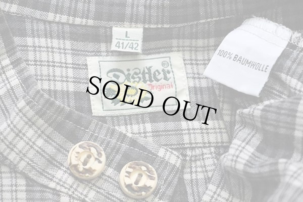 画像4: Distler チェック バンドカラー プルオーバー チロリアン コットンシャツ L (4)