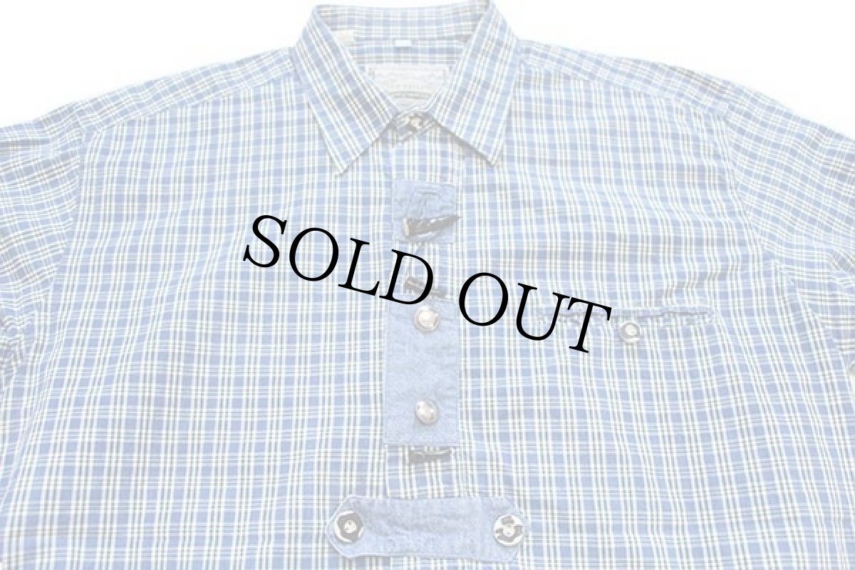 画像3: GENIUS Country house style チェック チロリアン コットンシャツ 41/42 (3)