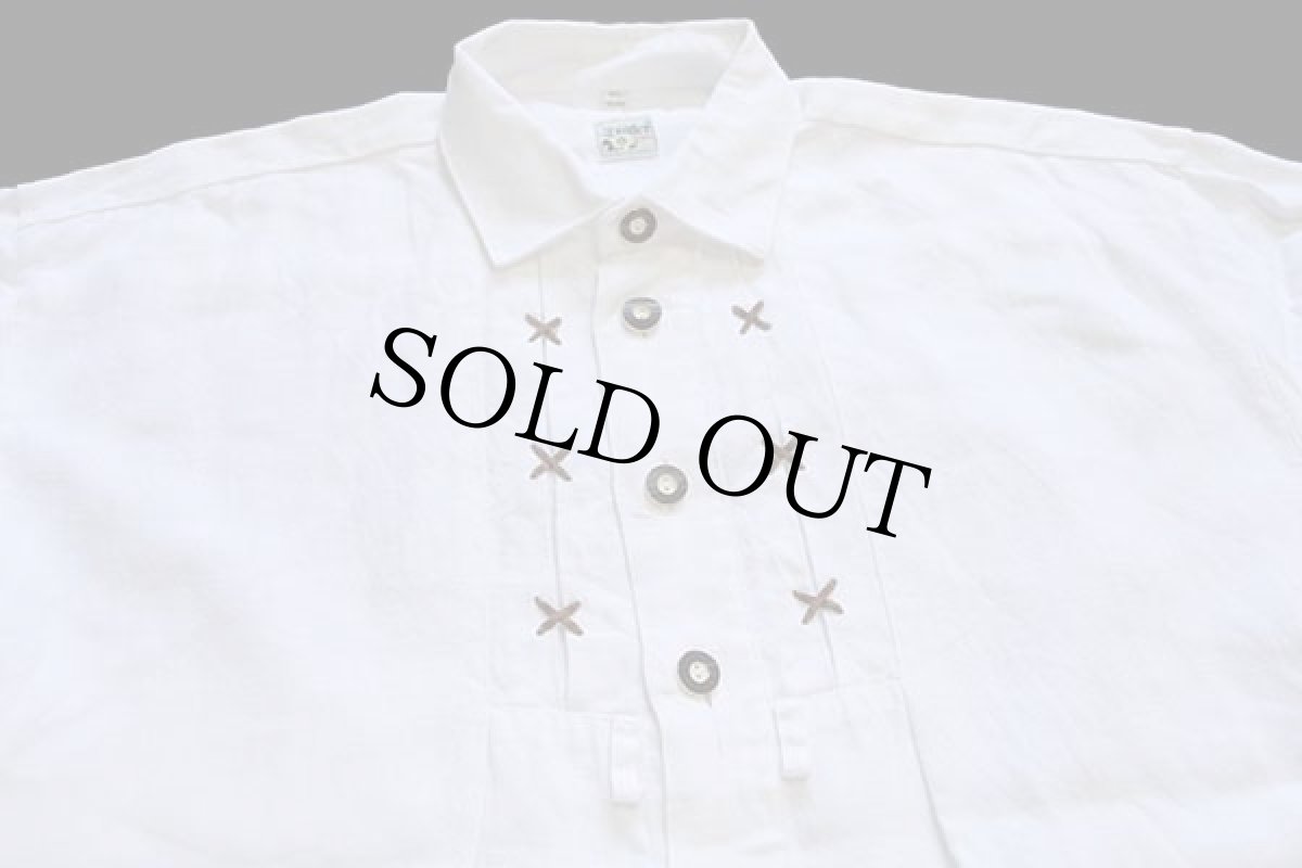 画像3: Distler ステッチ装飾 鹿角ボタン チロリアン リネンシャツ 白★特大 (3)