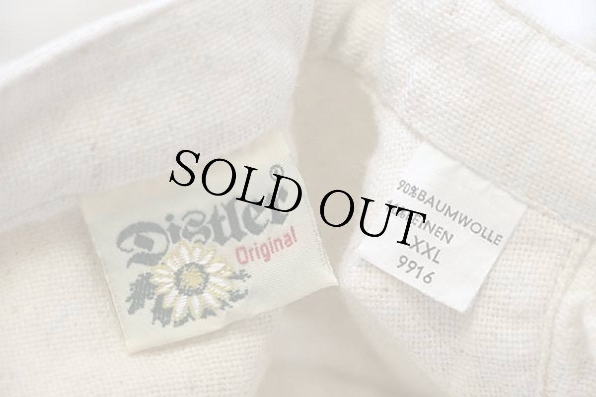 画像4: Distler 刺繍入り バンドカラー プルオーバー チロリアン コットン×リネンシャツ ナチュラル XXL★特大 (4)