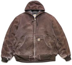 画像1: 00s メキシコ製 carharttカーハート フリースライナー ダック地 アクティブジャケット パーカー ボロ 焦げ茶 フェード XL (1)