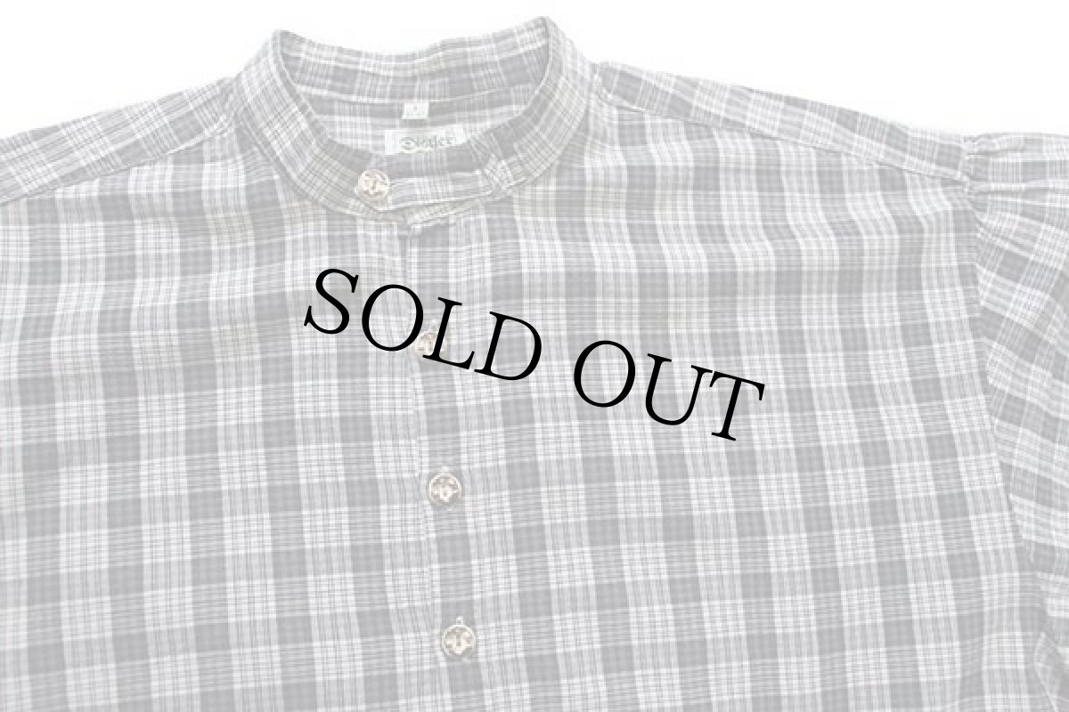 画像3: Distler チェック バンドカラー プルオーバー チロリアン コットンシャツ L (3)