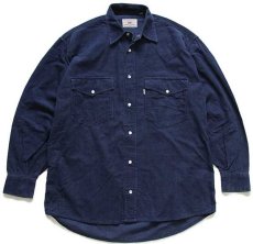 画像1: 90s イタリア製 Levi'sリーバイス コットン コーデュロイ ウエスタンシャツ 紺 M★ユーロ (1)