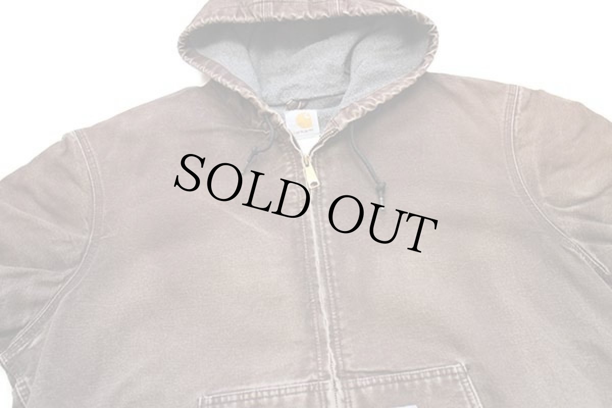 画像3: 00s メキシコ製 carharttカーハート フリースライナー ダック地 アクティブジャケット パーカー ボロ 焦げ茶 フェード XL (3)