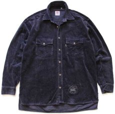 画像1: 90s イタリア製 Levi'sリーバイス コットン 太畝 コーデュロイシャツ 紺 L★ユーロ (1)