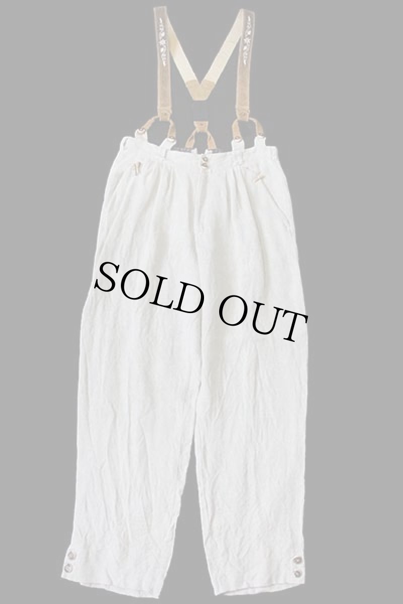 画像2: オーストリア製 Amann 鹿角ボタン スリータック チロリアン リネンパンツ サスペンダー付き グレーベージュ 50 (2)