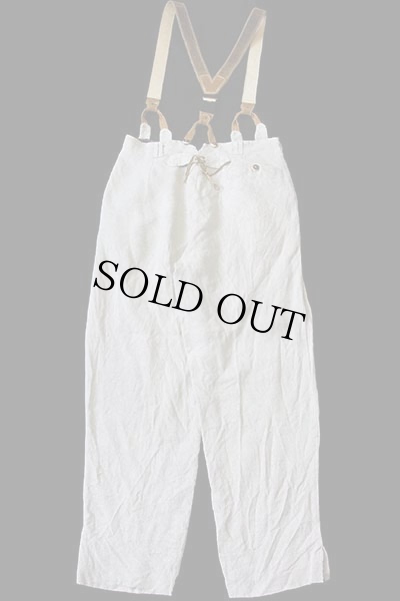 画像3: オーストリア製 Amann 鹿角ボタン スリータック チロリアン リネンパンツ サスペンダー付き グレーベージュ 50 (3)