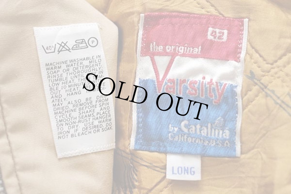 画像4: 70s Catalina Varsity トビウオ総柄 キルティングライナー ダービージャケット カーキ 42LONG (4)