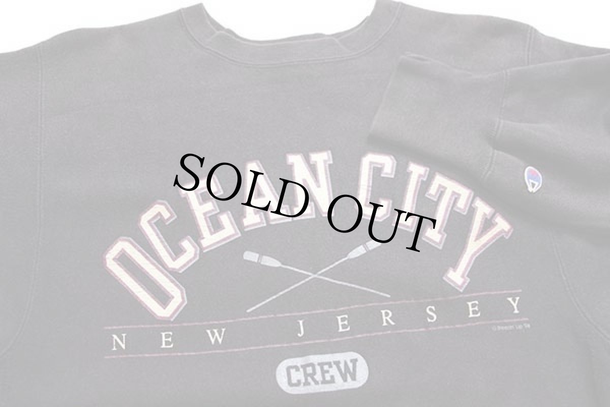 画像4: 90s USA製 Championチャンピオン OCEAN CITY NEW JERSEY CREW ひび割れプリント リバースウィーブ スウェット 黒 M (4)