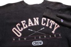 画像4: 90s USA製 Championチャンピオン OCEAN CITY NEW JERSEY CREW ひび割れプリント リバースウィーブ スウェット 黒 M (4)