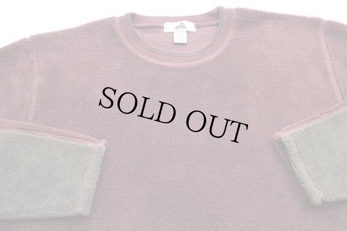 画像3: 90s EMS ツートン 切り替え フリース スウェット 小豆色 L (3)