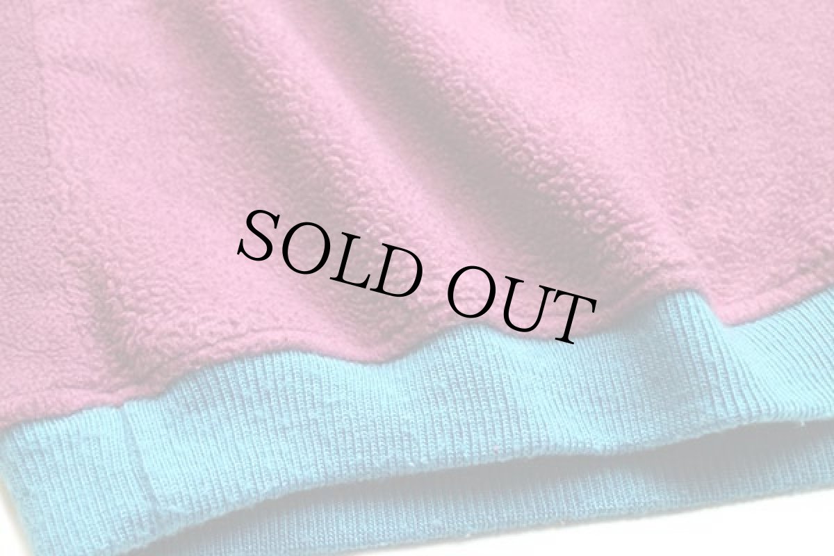 画像5: 80s USA製 TETON Woolrichウールリッチ ハイネック ハーフジップ プルオーバー フリース 赤紫×青 L (5)