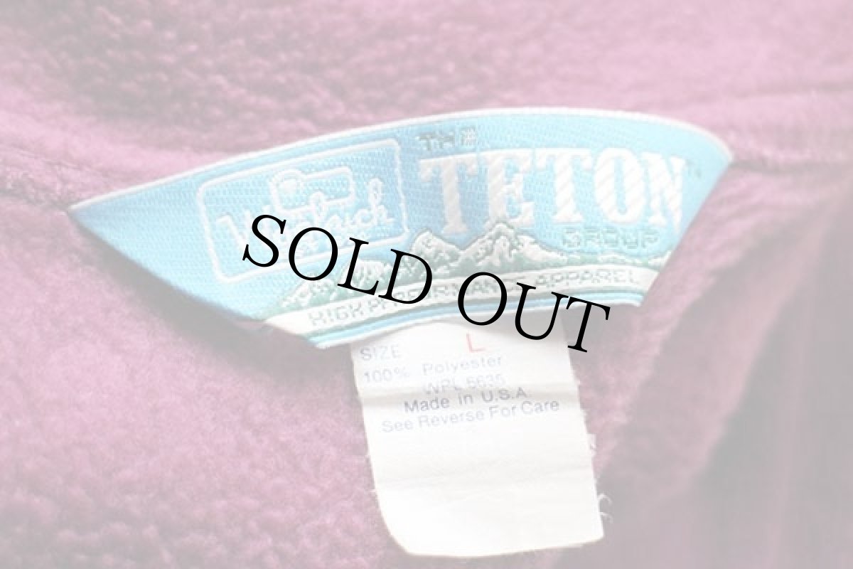 画像4: 80s USA製 TETON Woolrichウールリッチ ハイネック ハーフジップ プルオーバー フリース 赤紫×青 L (4)