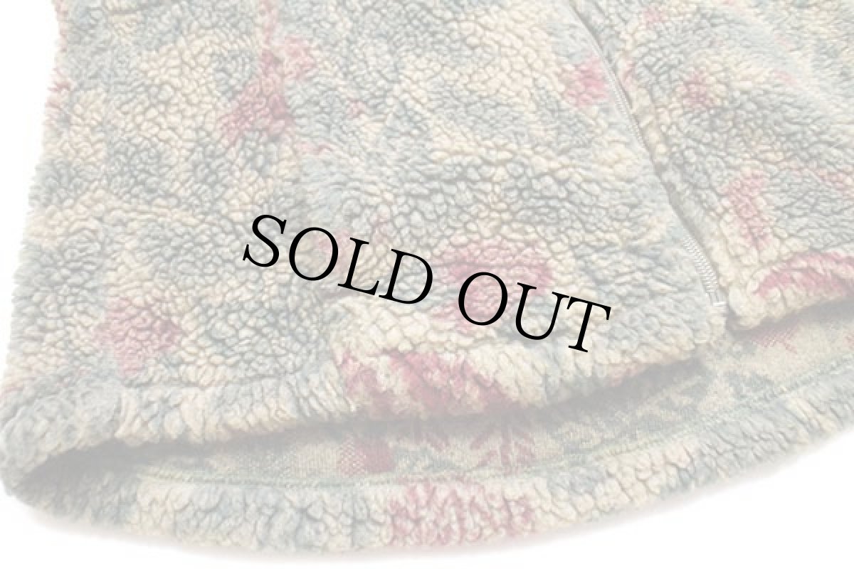 画像6: 90s USA製 Woolrichウールリッチ フラワー リーフ 総柄 パイル フリース ジップパーカー S (6)