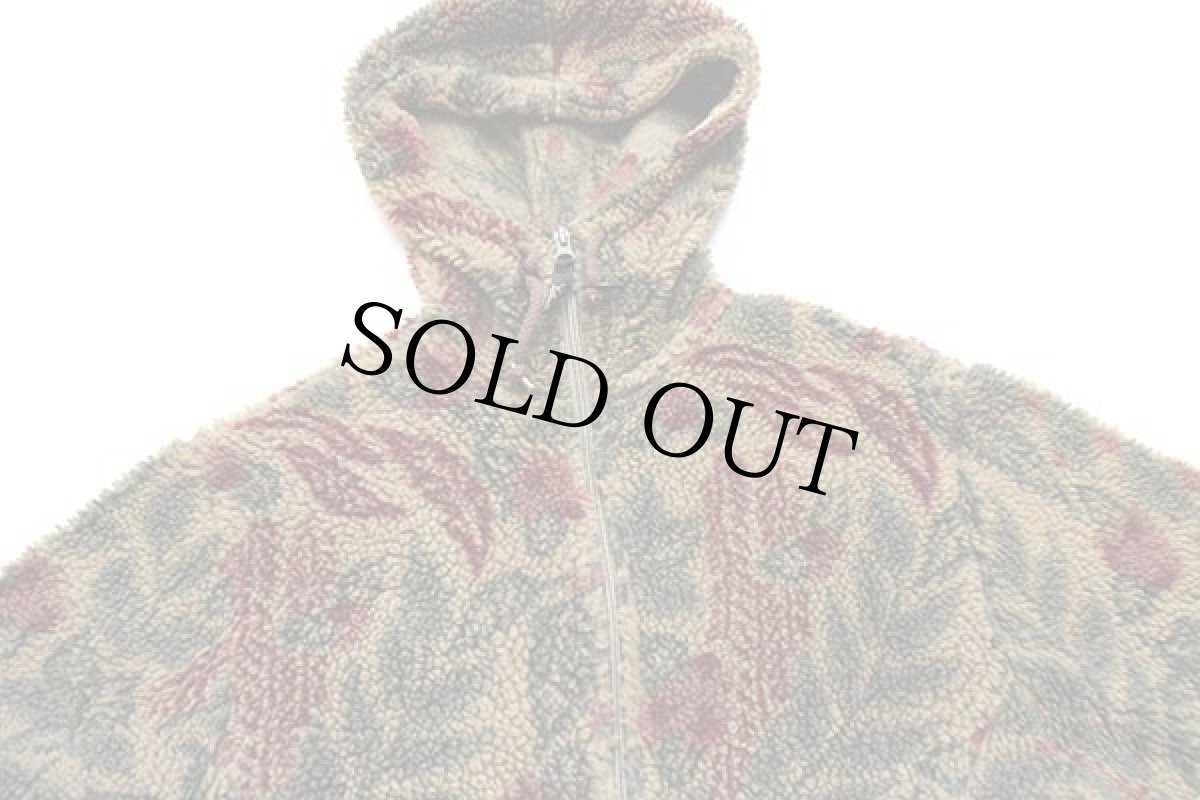 画像3: 90s USA製 Woolrichウールリッチ フラワー リーフ 総柄 パイル フリース ジップパーカー S (3)