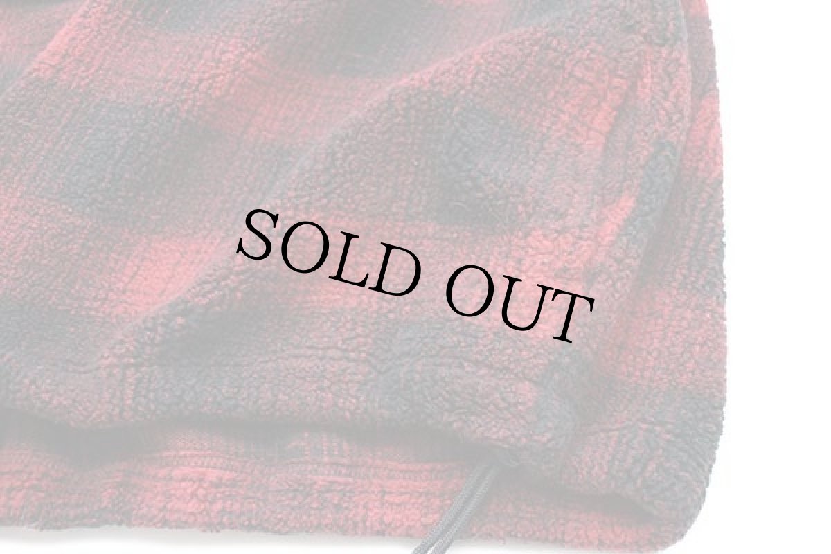 画像5: 00s GAP オンブレチェック ハーフジップ プルオーバー パイル フリース 赤×黒 L (5)