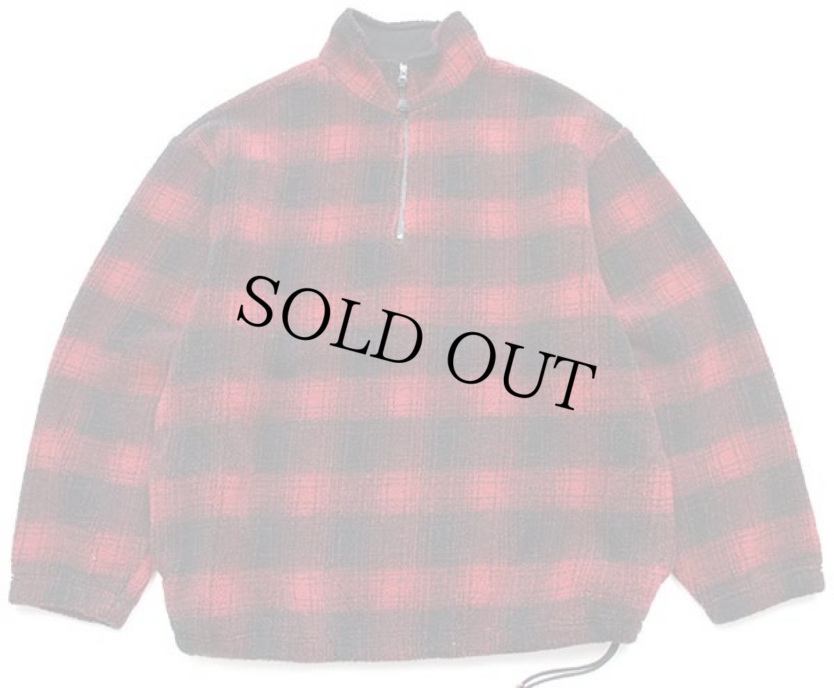 画像1: 00s GAP オンブレチェック ハーフジップ プルオーバー パイル フリース 赤×黒 L (1)