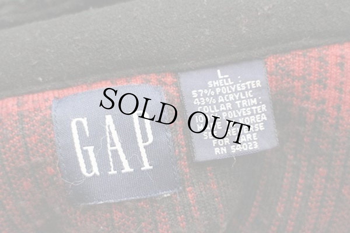 画像4: 00s GAP オンブレチェック ハーフジップ プルオーバー パイル フリース 赤×黒 L (4)