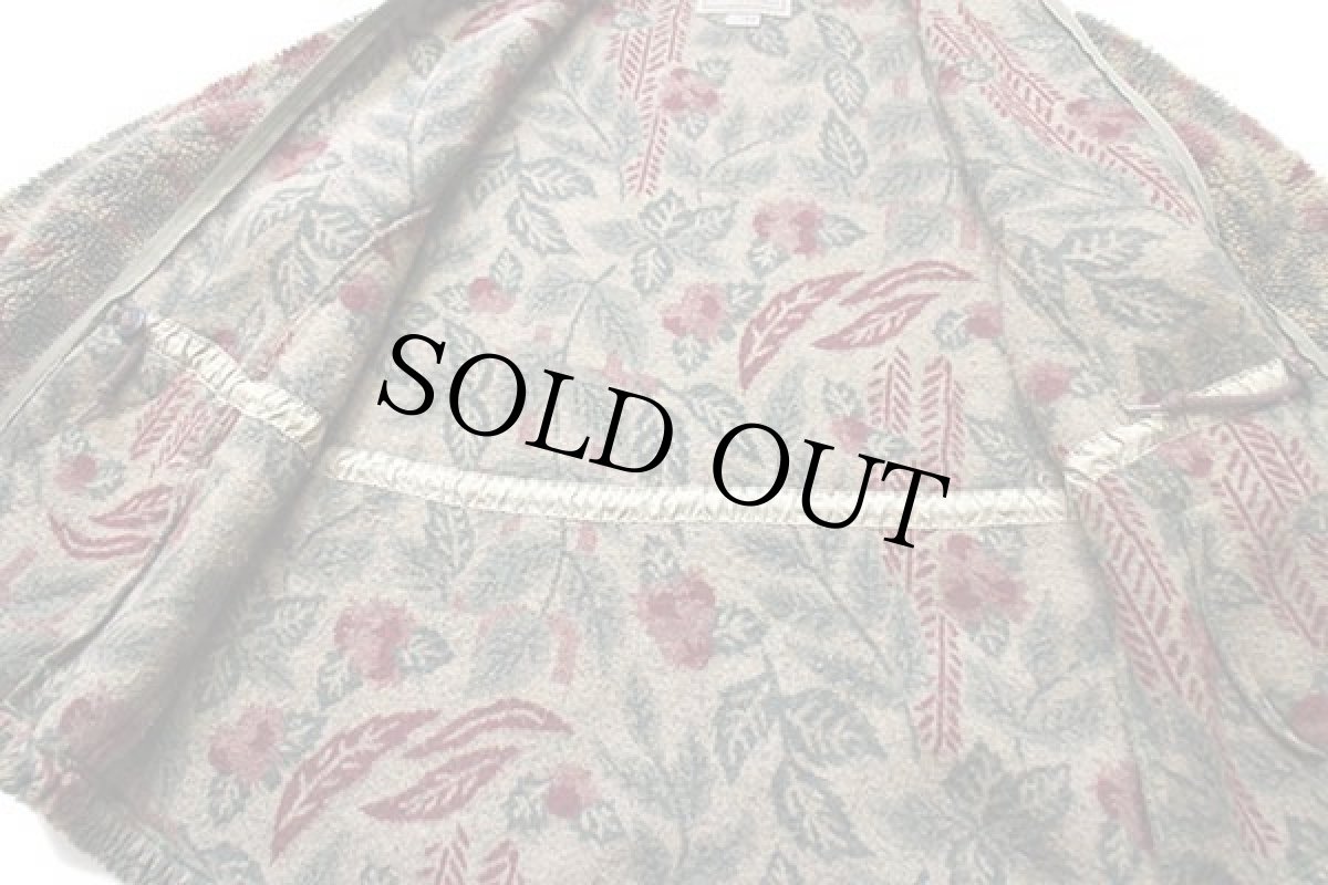 画像5: 90s USA製 Woolrichウールリッチ フラワー リーフ 総柄 パイル フリース ジップパーカー S (5)