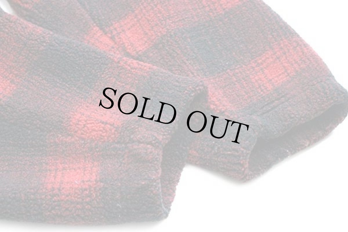 画像6: 00s GAP オンブレチェック ハーフジップ プルオーバー パイル フリース 赤×黒 L (6)