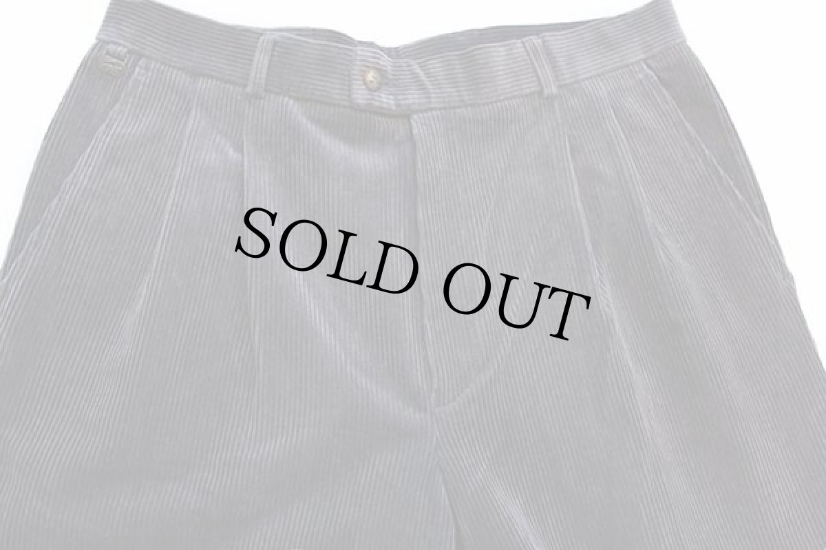 画像4: 90s LACOSTEラコステ ツータック ストレッチ スラックス 太畝 コーデュロイパンツ グレー w33 (4)