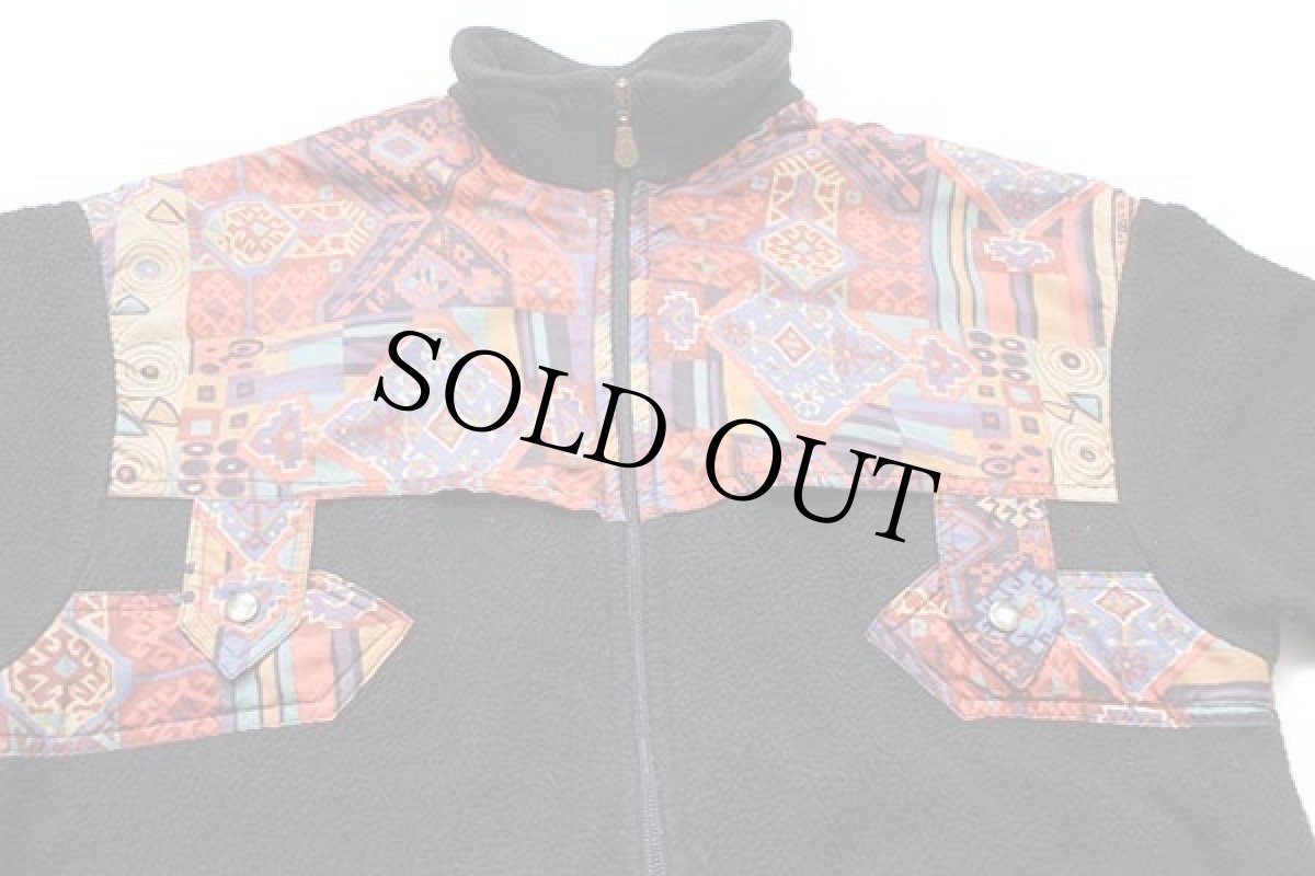 画像3: 90s GRENIX Makalu ネイティブ柄 切り替え POLARTEC フリースジャケット 黒 L (3)