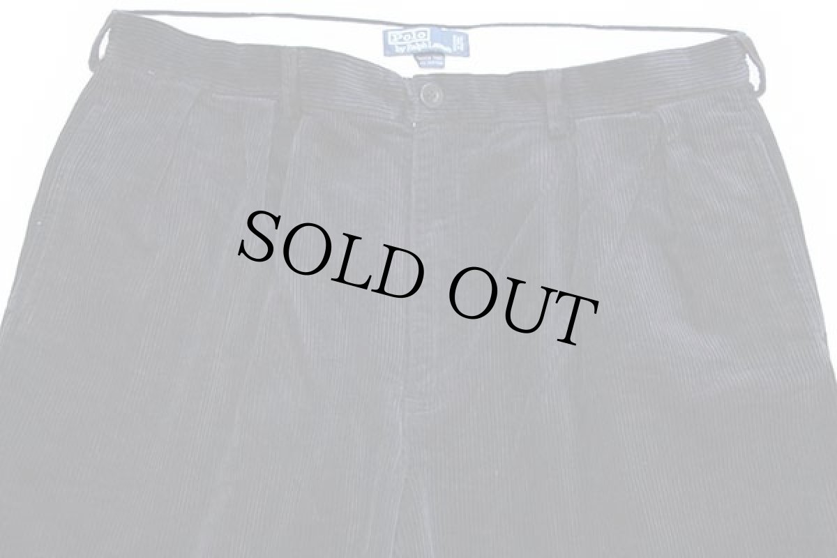 画像4: 90s ポロ ラルフローレン ANDREW PANT ツータック 太畝 コーデュロイパンツ 濃紺 w40 L30 (4)