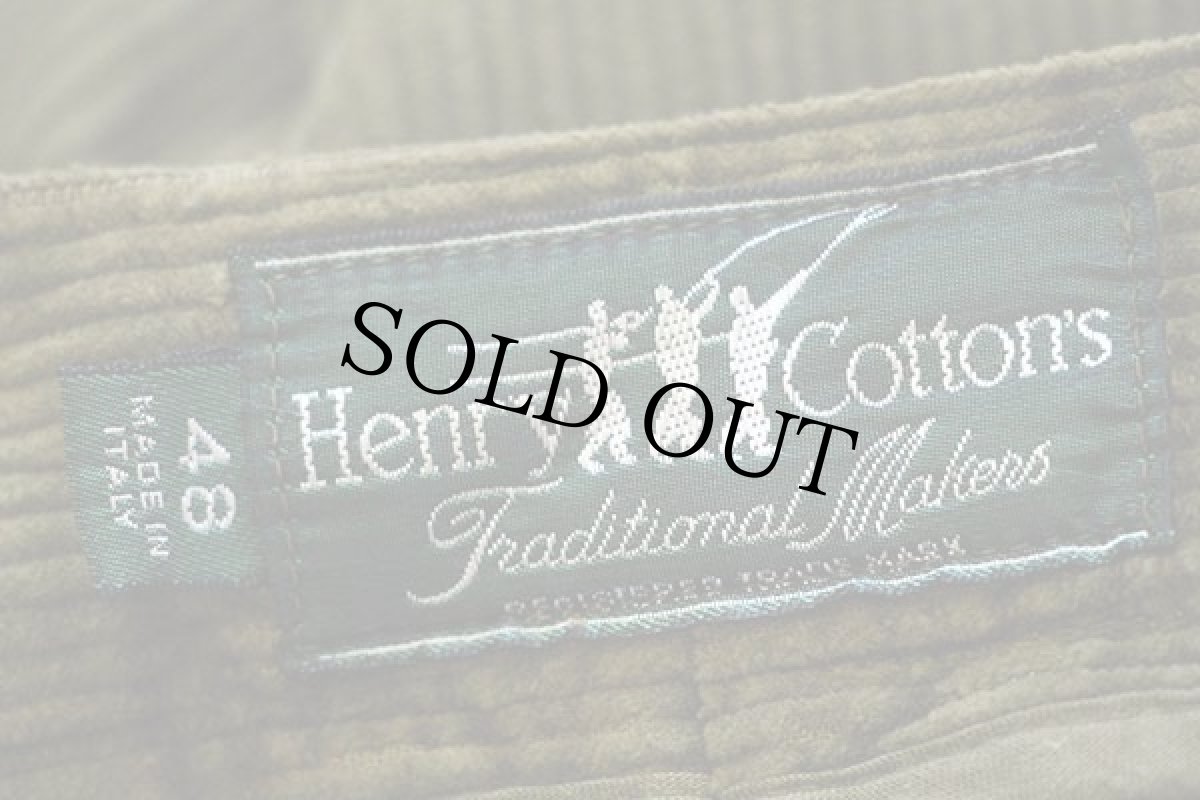 画像6: 90s イタリア製 Henry Cotton's ツータック コットン 太畝 コーデュロイパンツ オリーブ 48 (6)