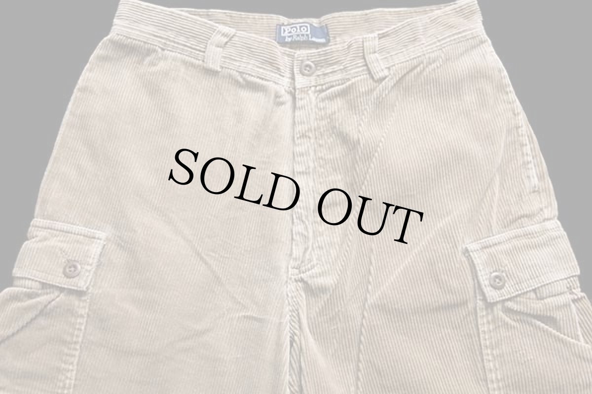 画像4: 90s ポロ ラルフローレン 太畝 コーデュロイ カーゴパンツ ベージュ カスタム w33 (4)