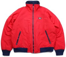 画像1: 80s USA製 Woolrichウールリッチ ロゴ フリースライナー ナイロンジャケット 赤 L (1)