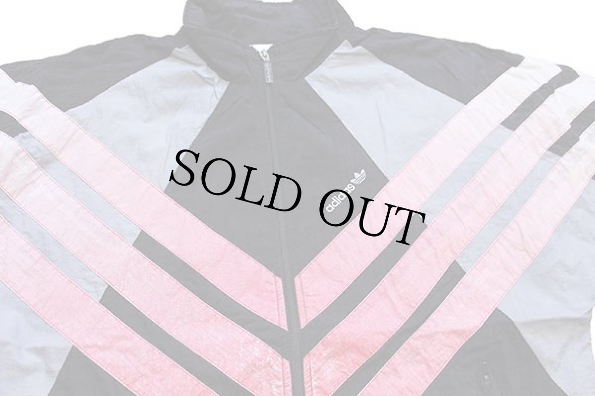 画像3: 90s adidasアディダス トレフォイル ロゴ刺繍 マルチカラー 切り替え ナイロンジャケット 黒 M★G (3)