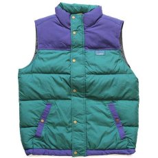 画像1: L.L.Bean PERTEX DOWNTEK ツートン 切り替え ナイロン ダウンベスト 緑×青紫 M (1)