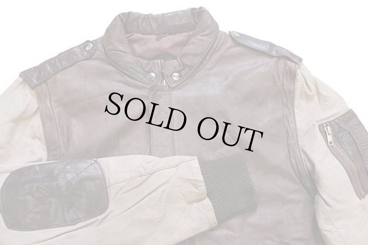 画像5: 80s Berman's 2WAY ツートン 切り替え エルボーパッチ付き 中綿入り レザージャケット ココア×グレーベージュ 40 (5)