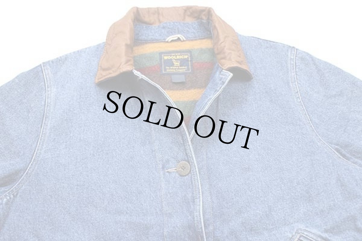 画像3: 00s Woolrichウールリッチ ラグ柄 フリースライナー デニム フィールドコート W-L★ジャケット (3)