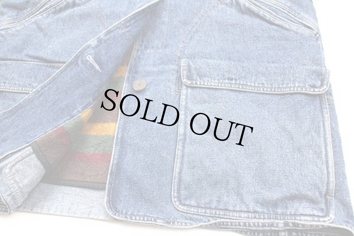 画像6: 00s Woolrichウールリッチ ラグ柄 フリースライナー デニム フィールドコート W-L★ジャケット (6)