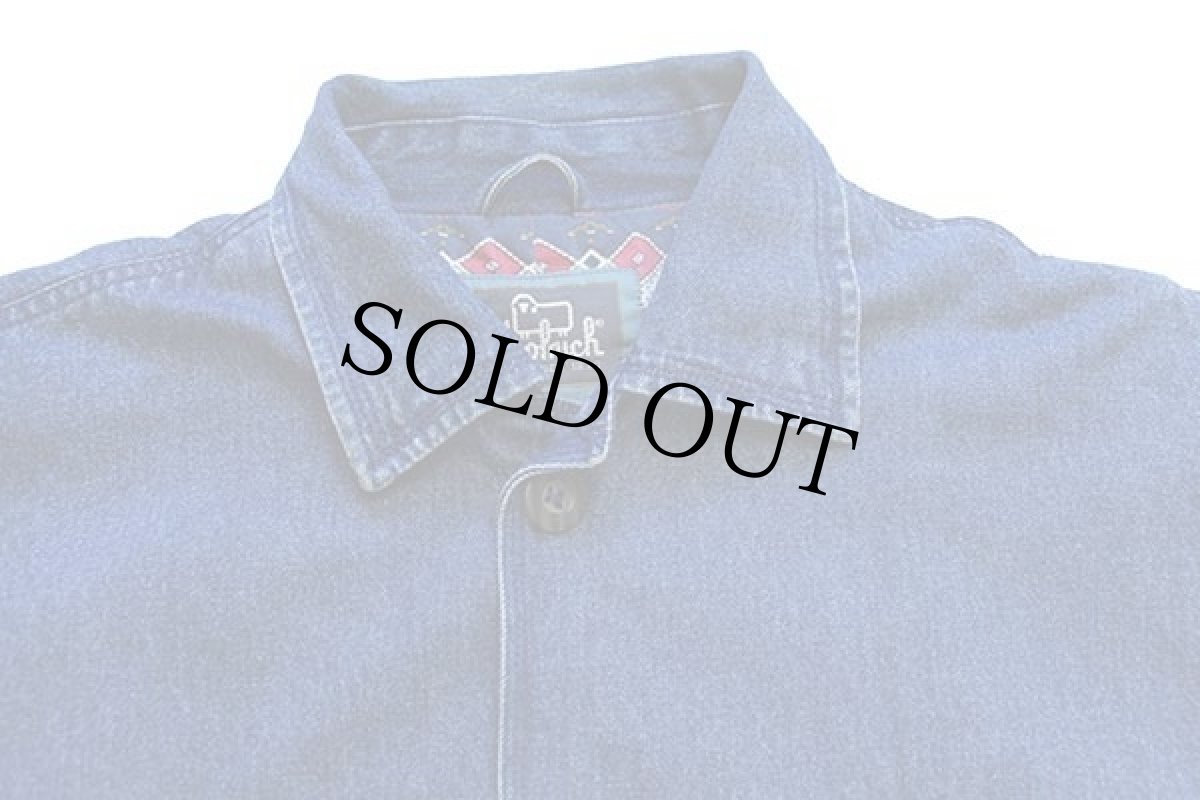 画像3: 90s Woolrichウールリッチ フォークロア柄 コットンライナー デニム フィールドコート XL★ジャケット (3)